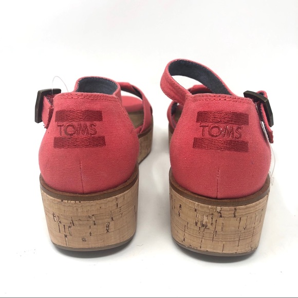 Toms Harper Coral Canvas Wedge Sandal Sample Sz 6 - Picture 4 of 8